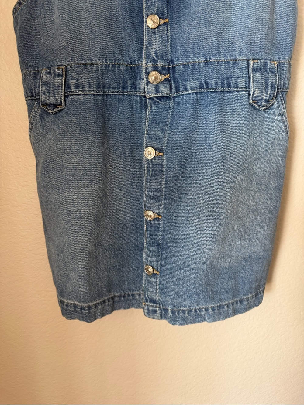 We The Free Edie Denim Skirtall Size Large Medium Blue Wash Cotton Overall Dress - Picture 6 of 9